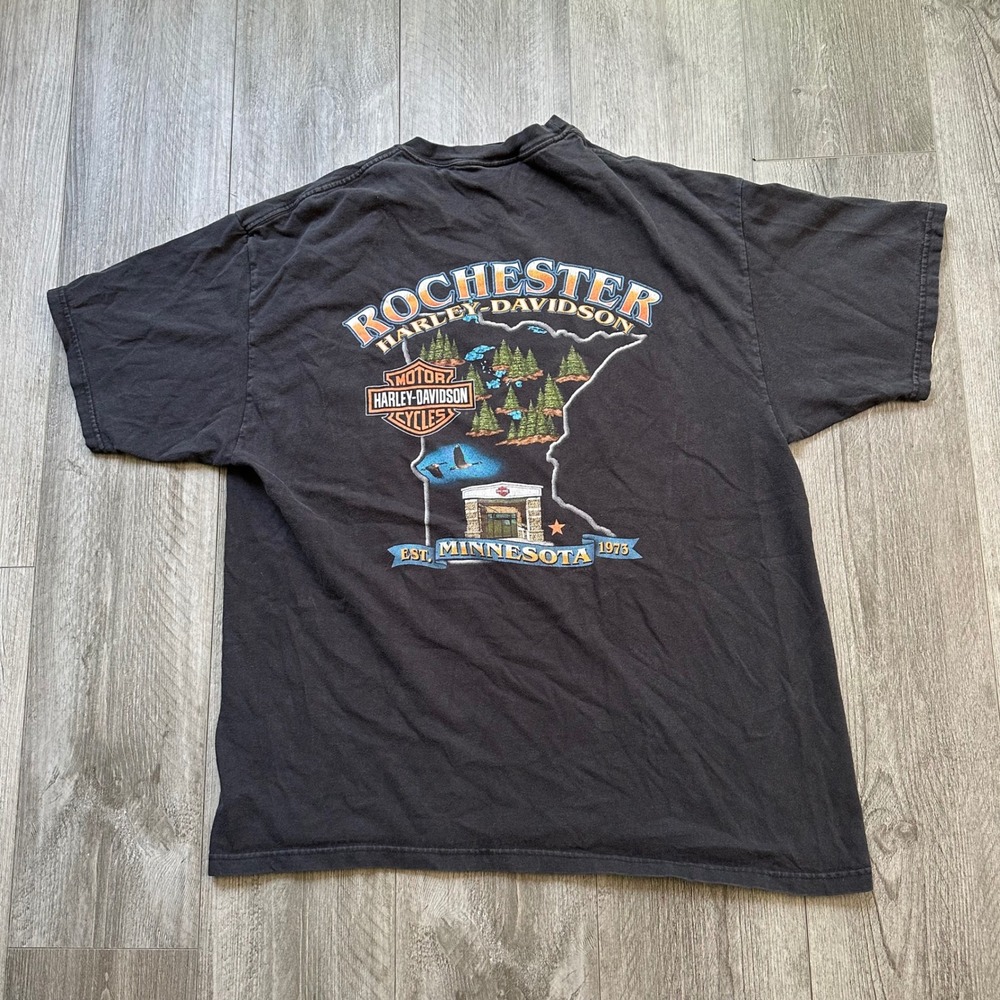 Y2K Harley-Davidson Rochester MN Eagle Map Graphic T-Shirt XL